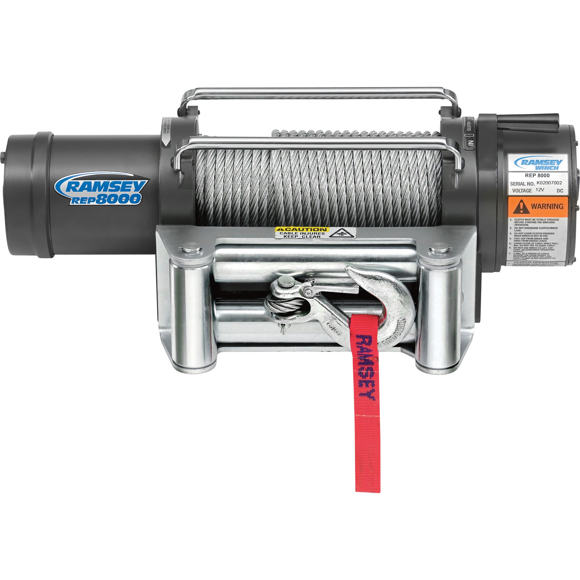 Ramsey 12 Volt DC Powered Electric Front Mount Truck Winch, 8000-Lb. Capacity, Galvanized Aircraft Cable, Model# REP 8000